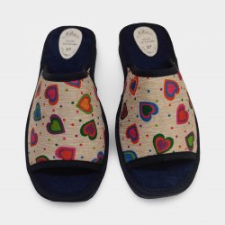 Pantoufles d'été à cœurs colorés bleu marine