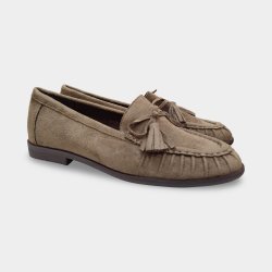 Mocasines Mujer con Flecos taupe | Tejido Bamara Suave