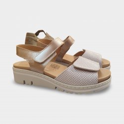 Sandales confortables pour femmes, style médecin, fermeture velcro | Semelle intérieure anatomique amovible, beige