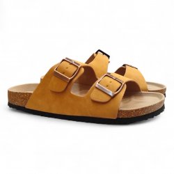 Sandales bio abordables pour femmes, à deux boucles, couleur moutarde-camel