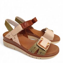 Sandales compensées confortables pour femmes, avec deux brides Velcro et semelles en gel.