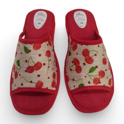 Zapatillas de Casa Cerezas para Verano en beige con rojo