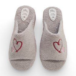 Zapatillas de Casa Verano Mujer Gris | Rizo Absorbente, Punta Abierta y Corazones