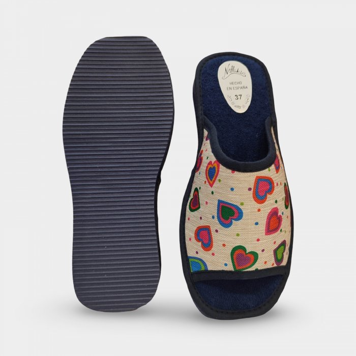 Sabatilles de casa per a estiu amb cors de colors en blau marí - 3