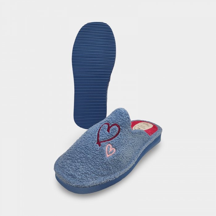 Sabatilles d'entre-temps en ris blau amb cor brodat - 3