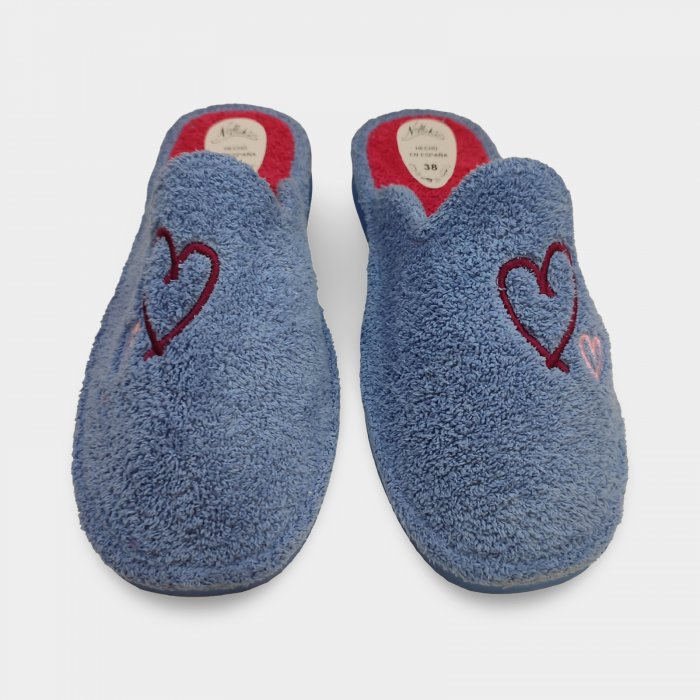 Sabatilles d'entre-temps en ris blau amb cor brodat - 4