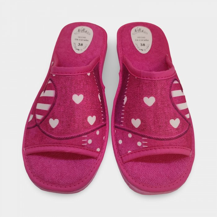 Pantufas femininas de tecido atoalhado | Leves e rosa com estampa de coração - 2