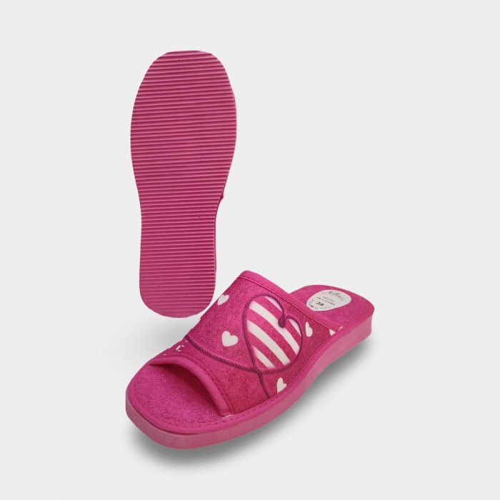 Pantufas femininas de tecido atoalhado | Leves e rosa com estampa de coração - 3