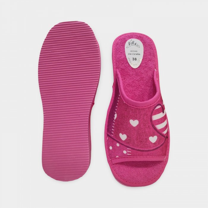 Pantufas femininas de tecido atoalhado | Leves e rosa com estampa de coração - 4