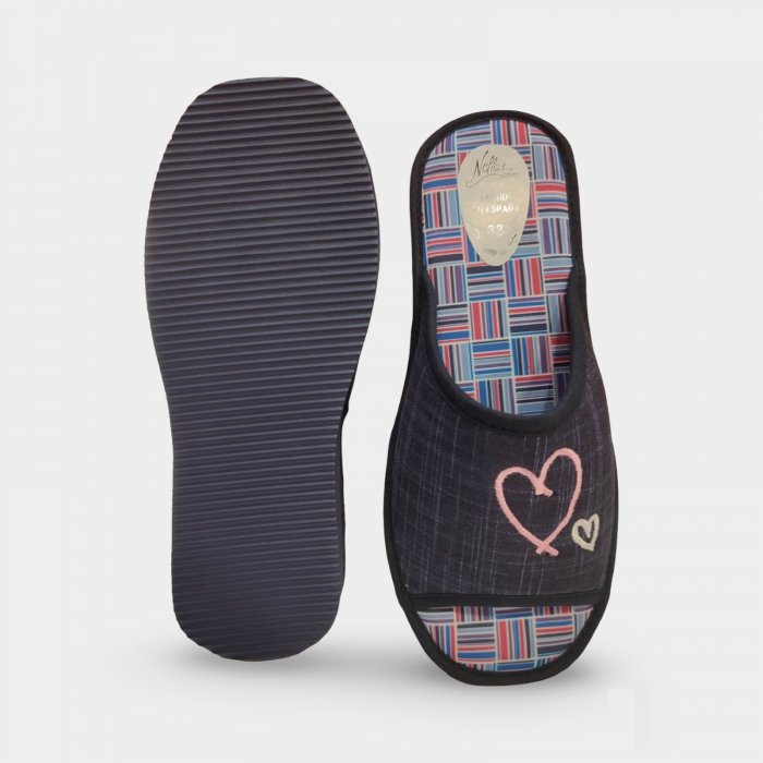 Chinelo feminino leve de verão na cor azul | Coração bordado - 3