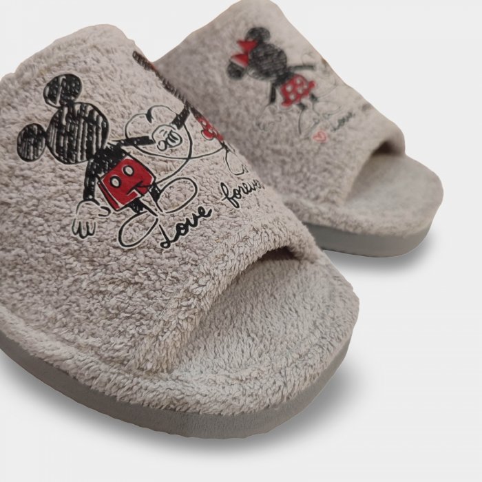 Mickey e Minnie Mouse de mãos dadas com pantufas cinzas - 2