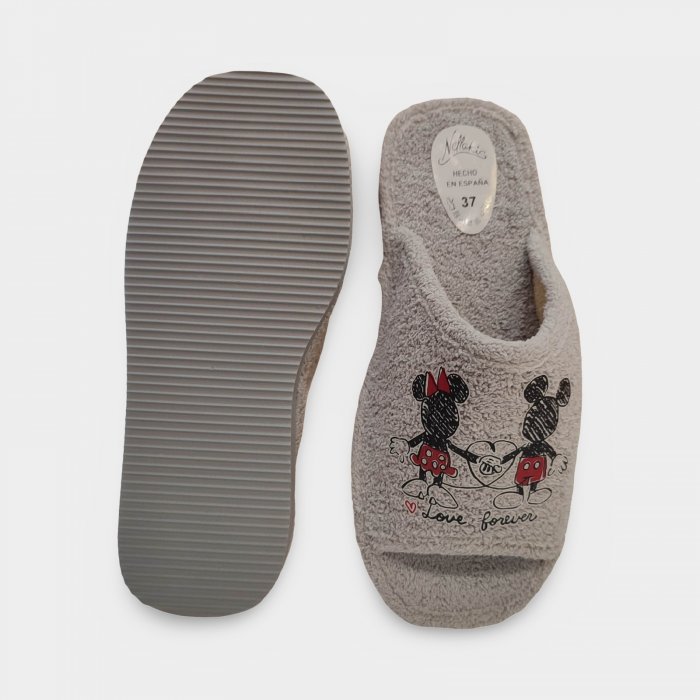 Mickey e Minnie Mouse de mãos dadas com pantufas cinzas - 3