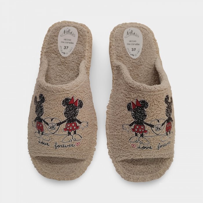 Pantufas de verão do Mickey e da Minnie Mouse na cor bege - 1