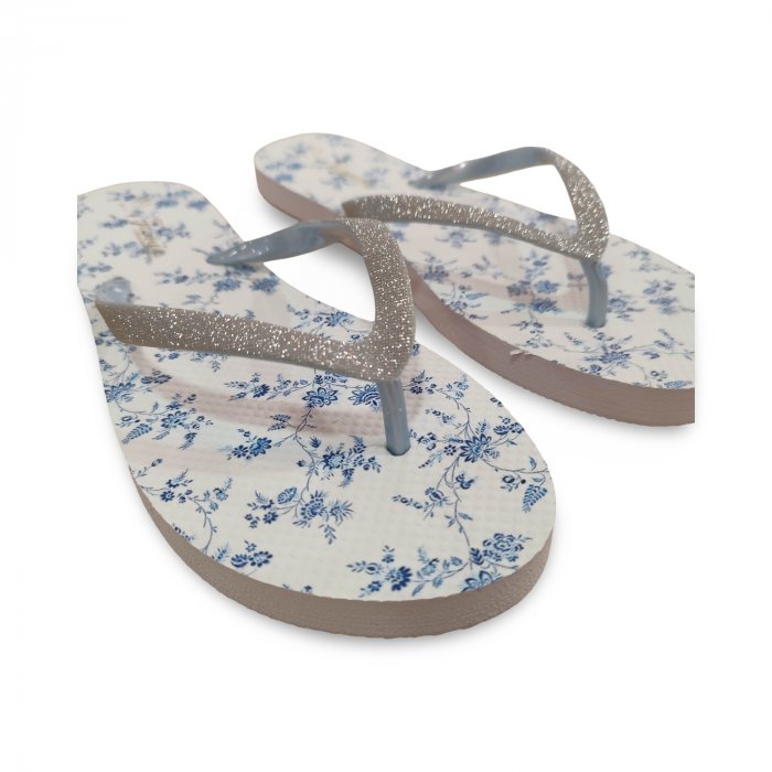 Chanclas de Dedo Mujer Acolchadas Estampado Floral Azul - 2