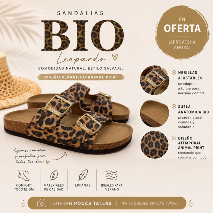 Sandalias Bio Mujer Animal Print Leopardo | Doble Hebilla Ajustable - 4