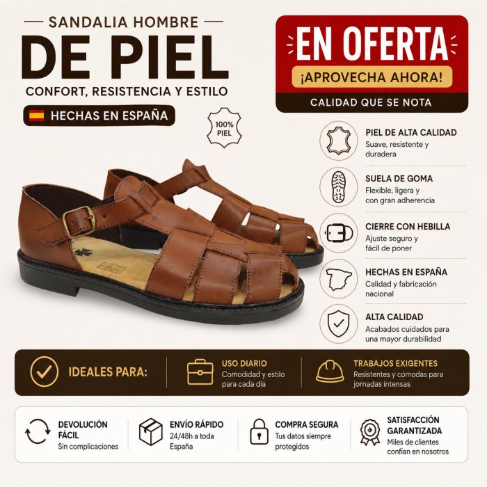 Sandàlies clàssiques d'home de pell en oferta - 3