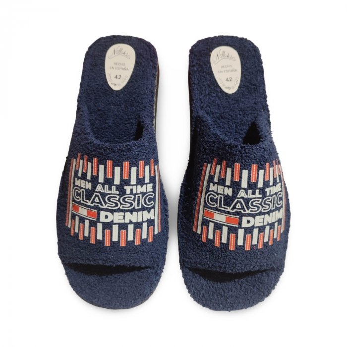 Pantufas masculinas de tecido atoalhado para o verão na cor azul. - 1