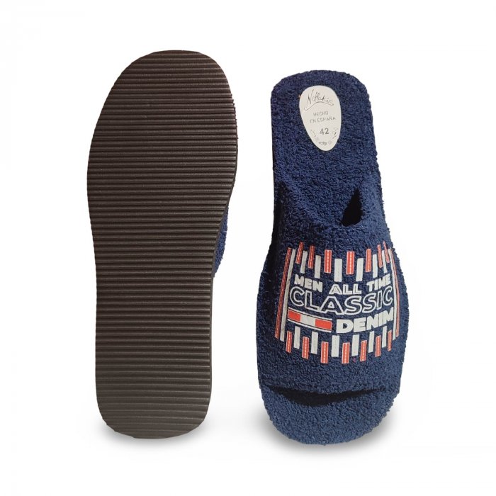 Pantufas masculinas de tecido atoalhado para o verão na cor azul. - 2