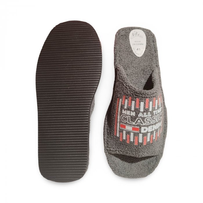 Pantufas masculinas de tecido atoalhado cinza. - 2