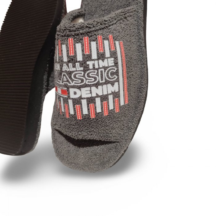 Pantufas masculinas de tecido atoalhado cinza. - 3