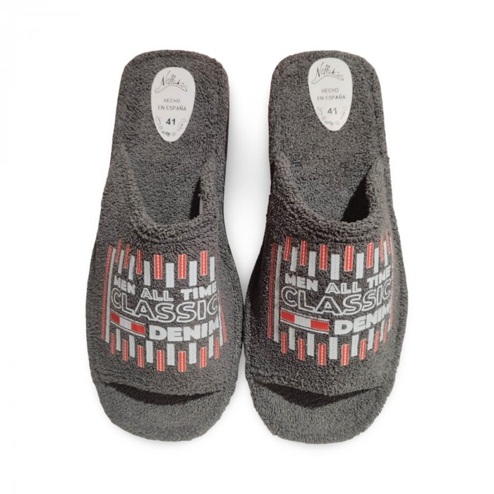 Pantufas masculinas de tecido atoalhado cinza. - 4