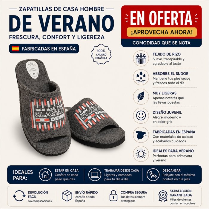 Pantufas masculinas de tecido atoalhado cinza. - 5