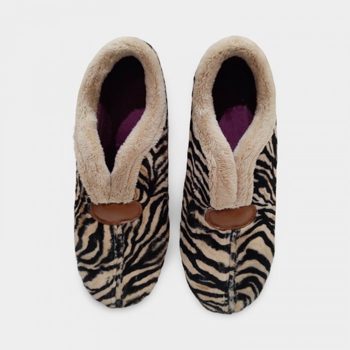 Zapatillas de Casa Abotinadas Mujer Cebra | Calentitas de Terciopelo - 4