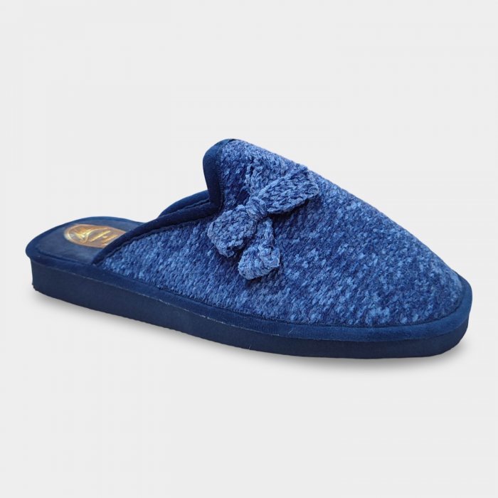 Zapatillas de Casa Mujer Azules Jaspeadas con Lazo - 1
