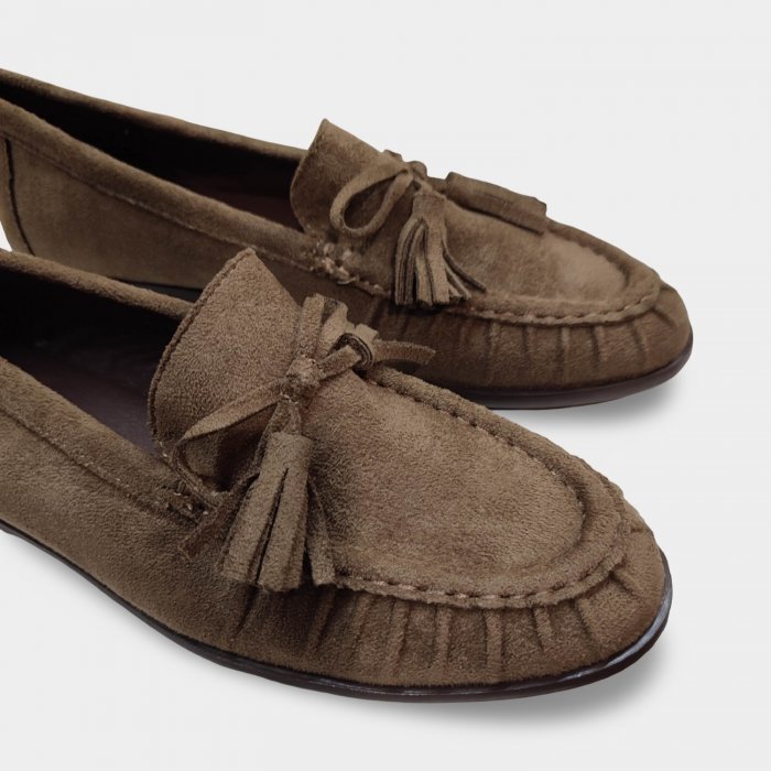 Mocasines Mujer con Flecos taupe | Tejido Bamara Suave - 2