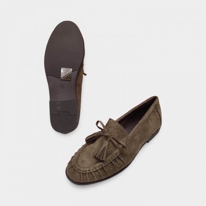 Mocasines Mujer con Flecos taupe | Tejido Bamara Suave - 3