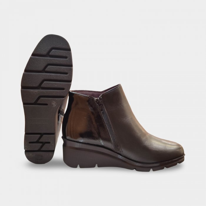 Botas de cano curto com salto plataforma em couro preto para mulheres | Pitillos 11536 - 2