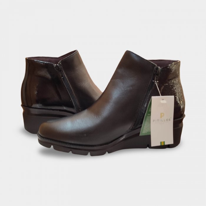 Botas de cano curto com salto plataforma em couro preto para mulheres | Pitillos 11536 - 3