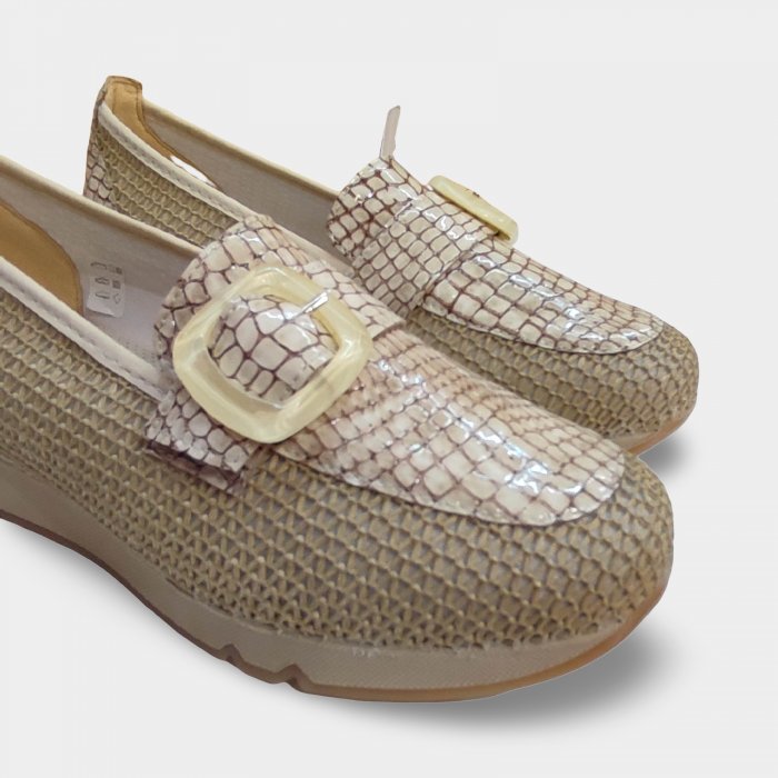 Mocassí Dona Doctor Cutillas Alta Gamma Beige | Horma Ampla, Ràfia i Pell Coco - 2