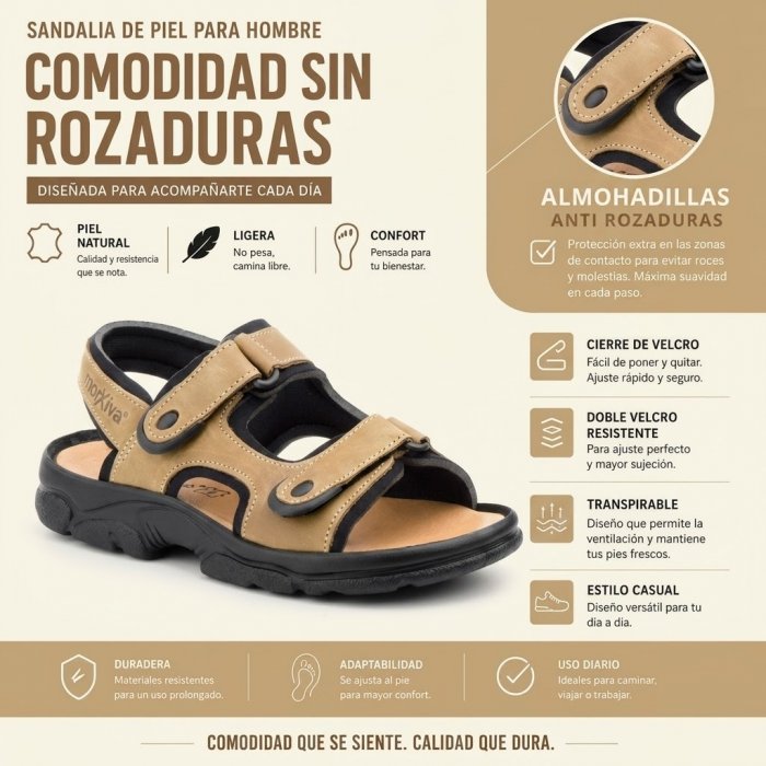 Sandàlia Pell Velcro Taupe Aventura - 4
