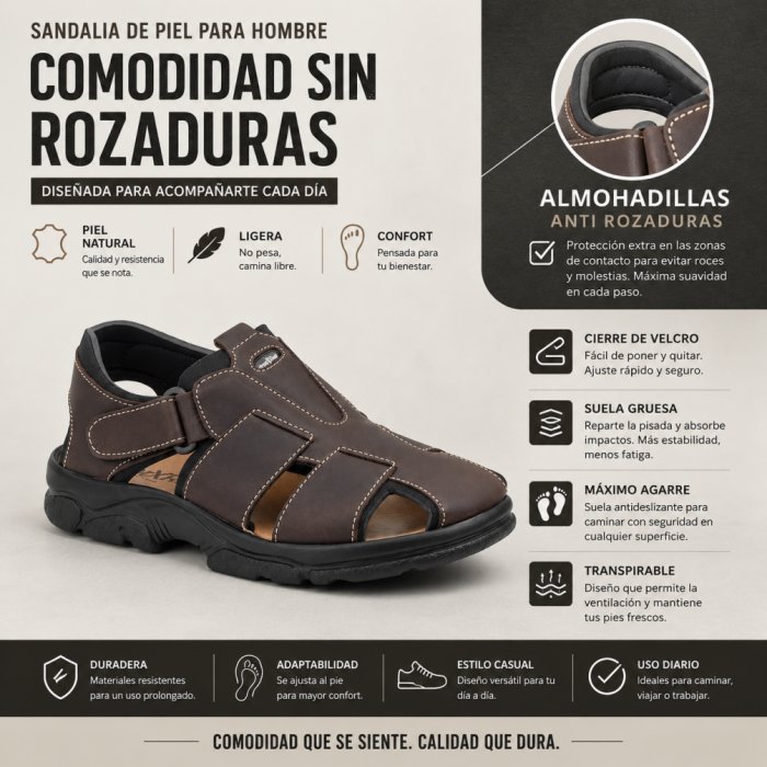 Sandalias Antirozaduras de Piel para Hombre con Velcro - 4
