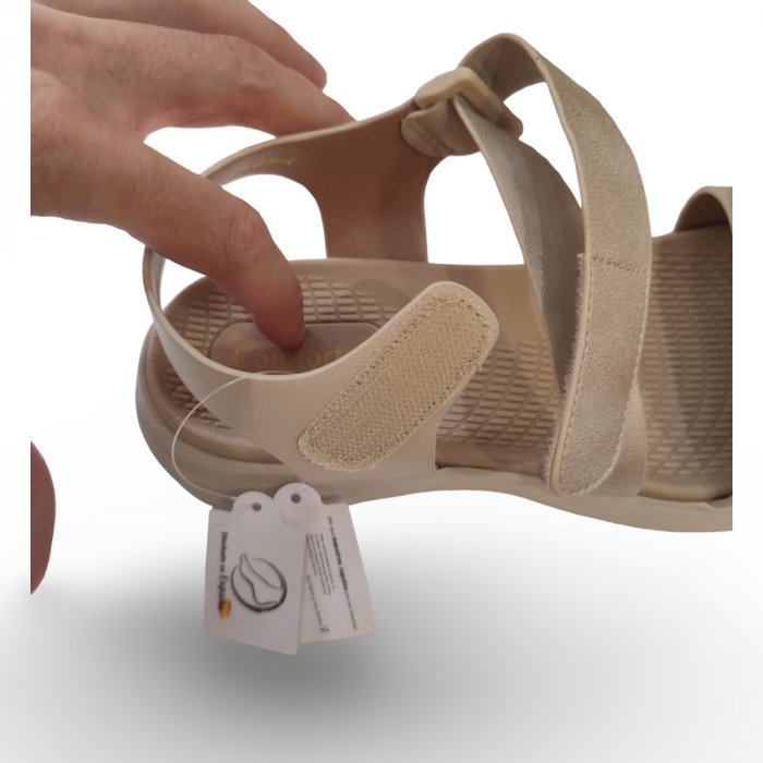 Sandalias cadena beige oro velcro acolchada - 3