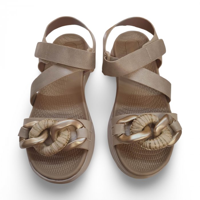 Sandalias cadena beige oro velcro acolchada - 4