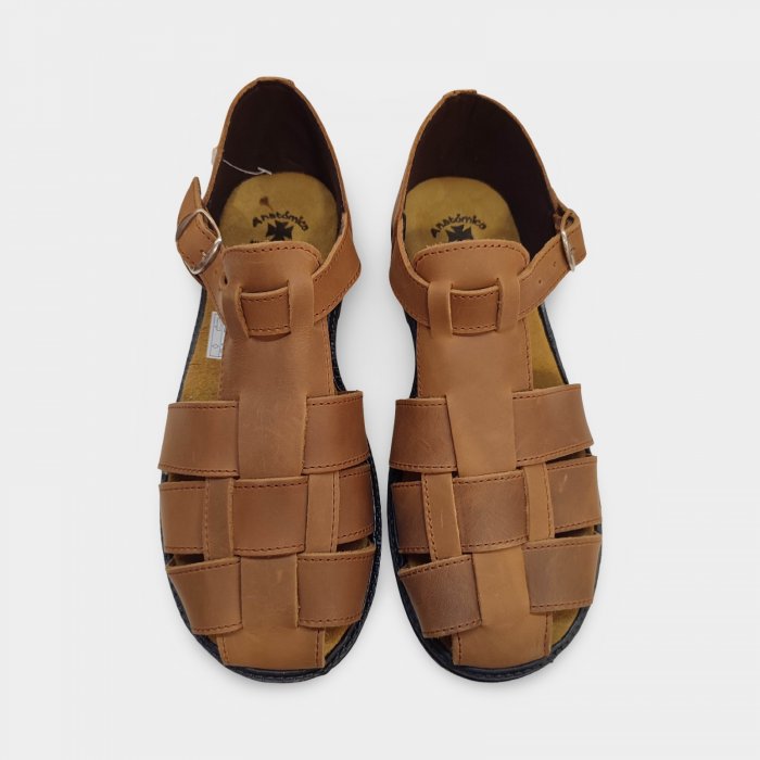 Sandales classiques en cuir marron en solde - 5