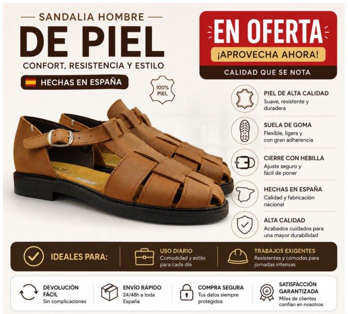 Sandalias clásicas en oferta de piel marrones - 5