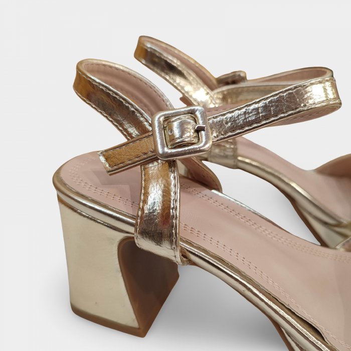 Sandales de soirée dorées à talon large et plateforme - 3