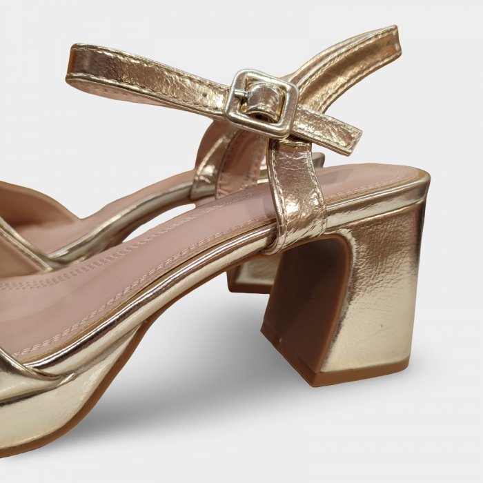 Sandales de soirée dorées à talon large et plateforme - 4