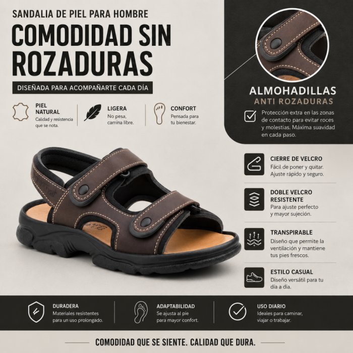 Sandàlies de Pell per a Home amb Doble Velcro - 4