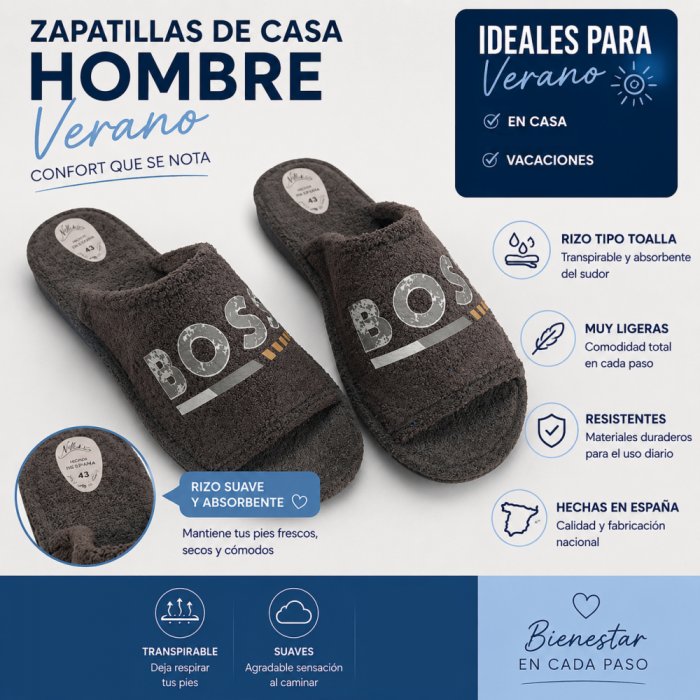 Zapatillas Casa Hombre Joven Gris Verano | Elegantes - 6