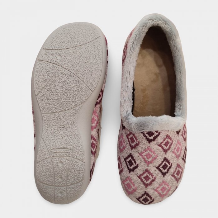 Zapatillas Casa Mujer Cerradas | Gris y Rosa Pelusin - 2