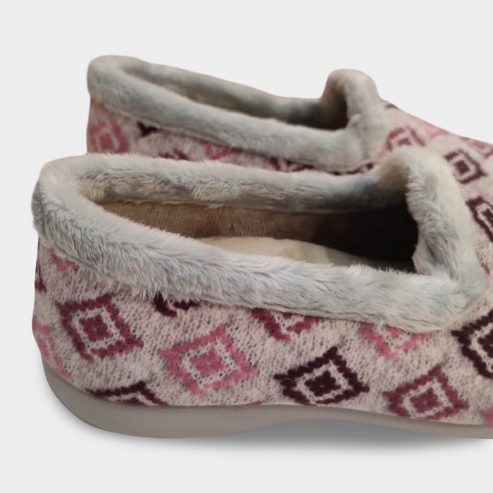 Zapatillas Casa Mujer Cerradas | Gris y Rosa Pelusin - 3