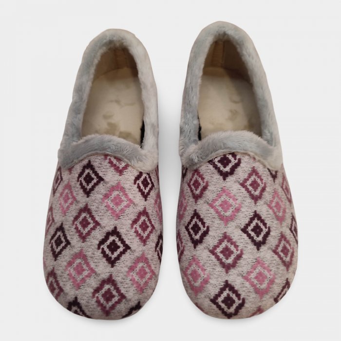 Zapatillas Casa Mujer Cerradas | Gris y Rosa Pelusin - 4