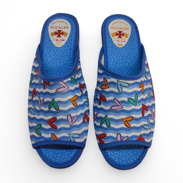 Zapatillas casa abiertas verano mujer con cuña aguamar - 1