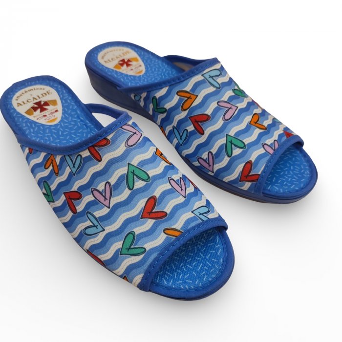 Zapatillas casa abiertas verano mujer con cuña aguamar - 3