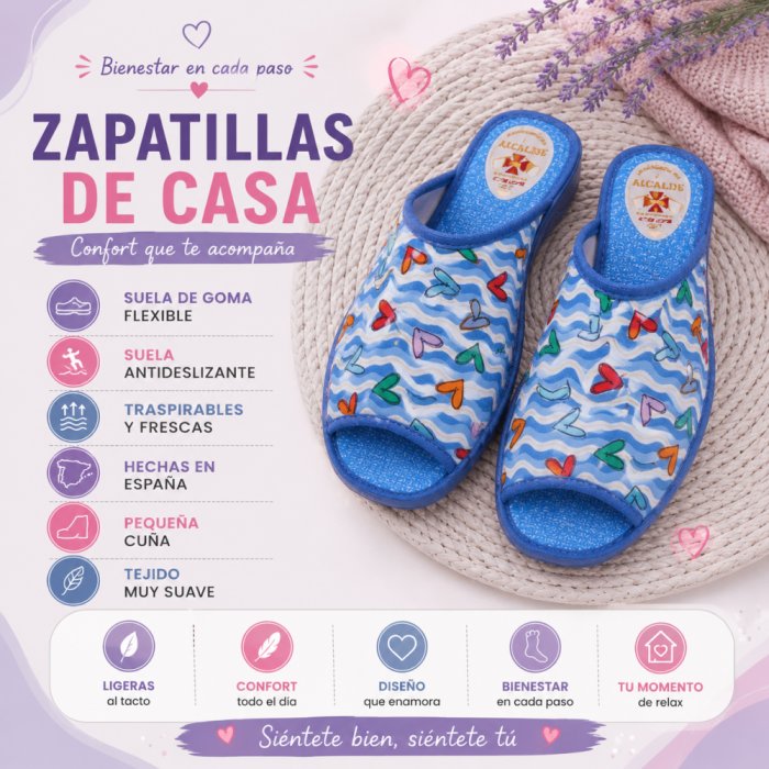 Zapatillas casa abiertas verano mujer con cuña aguamar - 5
