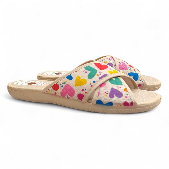 Chinelo de verão bege com corações entrelaçados - 5